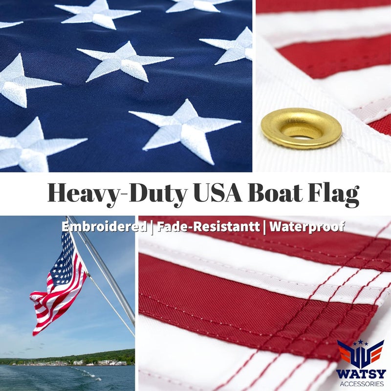 WATSY Boat Flag Pole Kit – 12x18 Embroidered USA Flag + Stainless Pole & Clips | Marine-Grade, High Wind-Resistant, for Pontoon, Yacht, Deck Mount (USA Kit 12x18 Inch) - Image 5